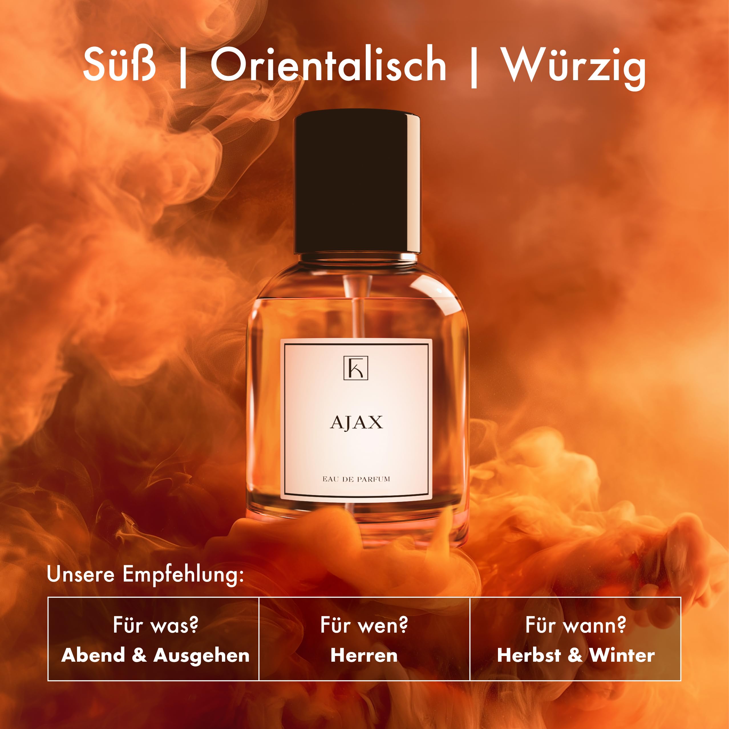 KAZAAR - AJAX - 50ml - Eau de Parfum für Herren - Sinnlich-süß mit Rum, Tabak & Vanille - ideal für Events & Abende im Herbst & Winter - 20% Duftöl für lange Haltbarkeit - Swiss Made