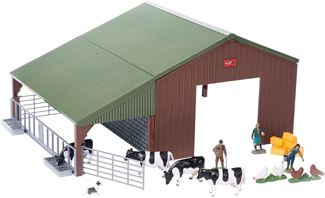 Britains 1:32 Animal Farm Building Playset Collectable Farm Animals for Toddlers | Farm Set with Animal Toys Including Giant Barn, Cows, Chickens, Farming Family & Sheepdog | Children from 3 Years Old, Multicoloured, 43139