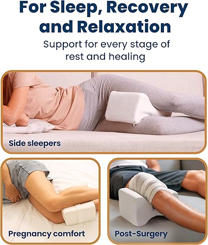Miniatura 7 de Everlasting Comfort Almohada de rodilla de espuma viscoelástica para personas que duermen de lado, alivio del dolor de ciática, correa ajustable