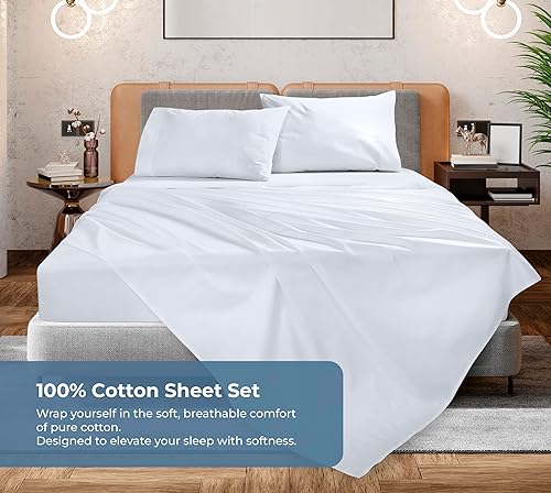 Miniatura 9 de ROYALE LINENS juego de sábanas tamaño king de 100% algodón orgánico - Tejido percal - Juego de 4 piezas - 1 sábana encimera, 1 sábana bajera con