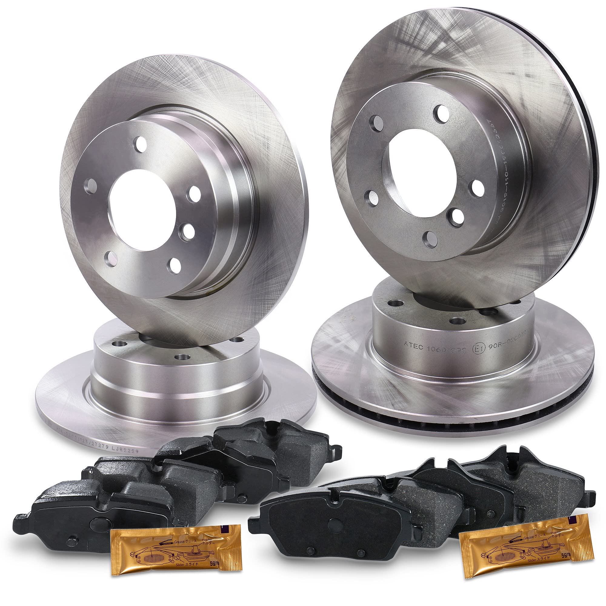 BESTPRICE Set freni incl. dischi freno anteriori Ø 284 mm + posteriori Ø 280 mm + pastiglie freno anteriori e posteriori, compatibili con BMW Serie 1 (E81)