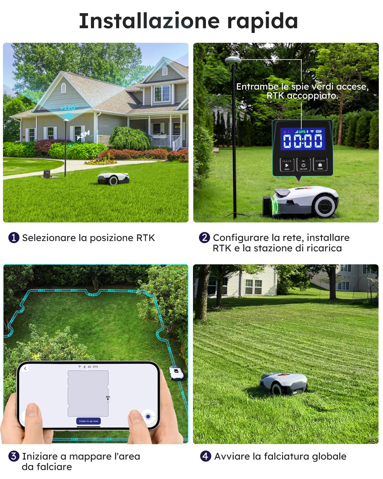 Robot tosaerba senza fili periferico - 3600㎡, Full Band RTK+4 Eyes IA Vision, mappatura automatica, 30 multizona, evitamento accurato degli ostacoli, antifurto intelligente, Anthbot Genie 3000