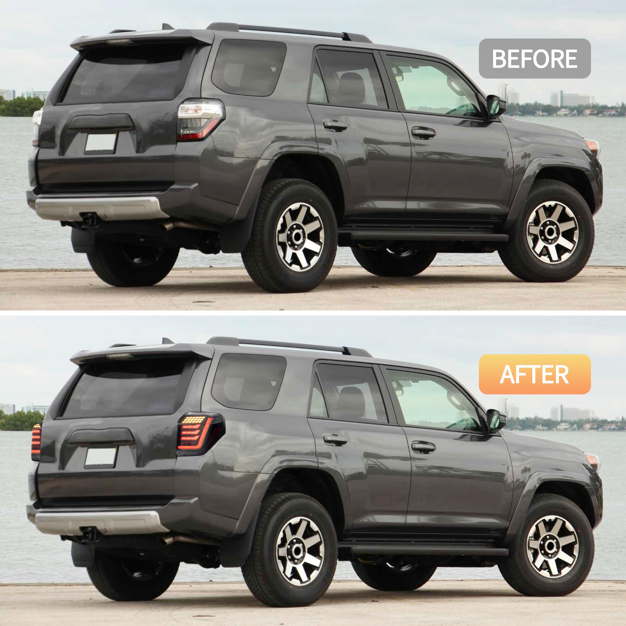 VLAND tylne światła LED do 4Runner 2014-2023 z dynamiczną animacją, 1 para - dym