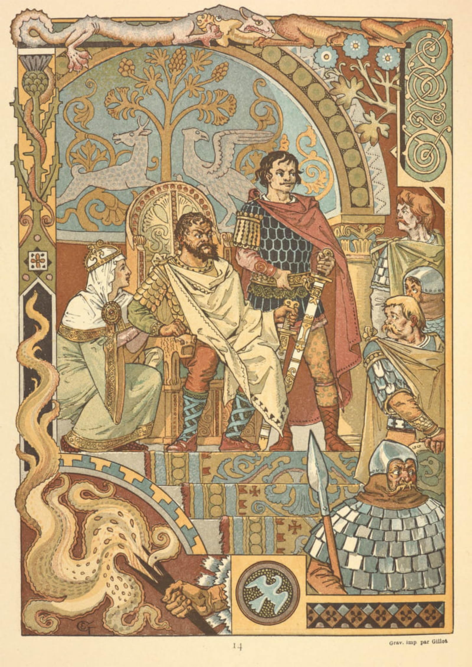 POSTERIIk Famous Print Pop Art Wall Art Graffiti a King on Is Throne in Court by Eugene Grasset Art Prints for Home Decor 60x90cm