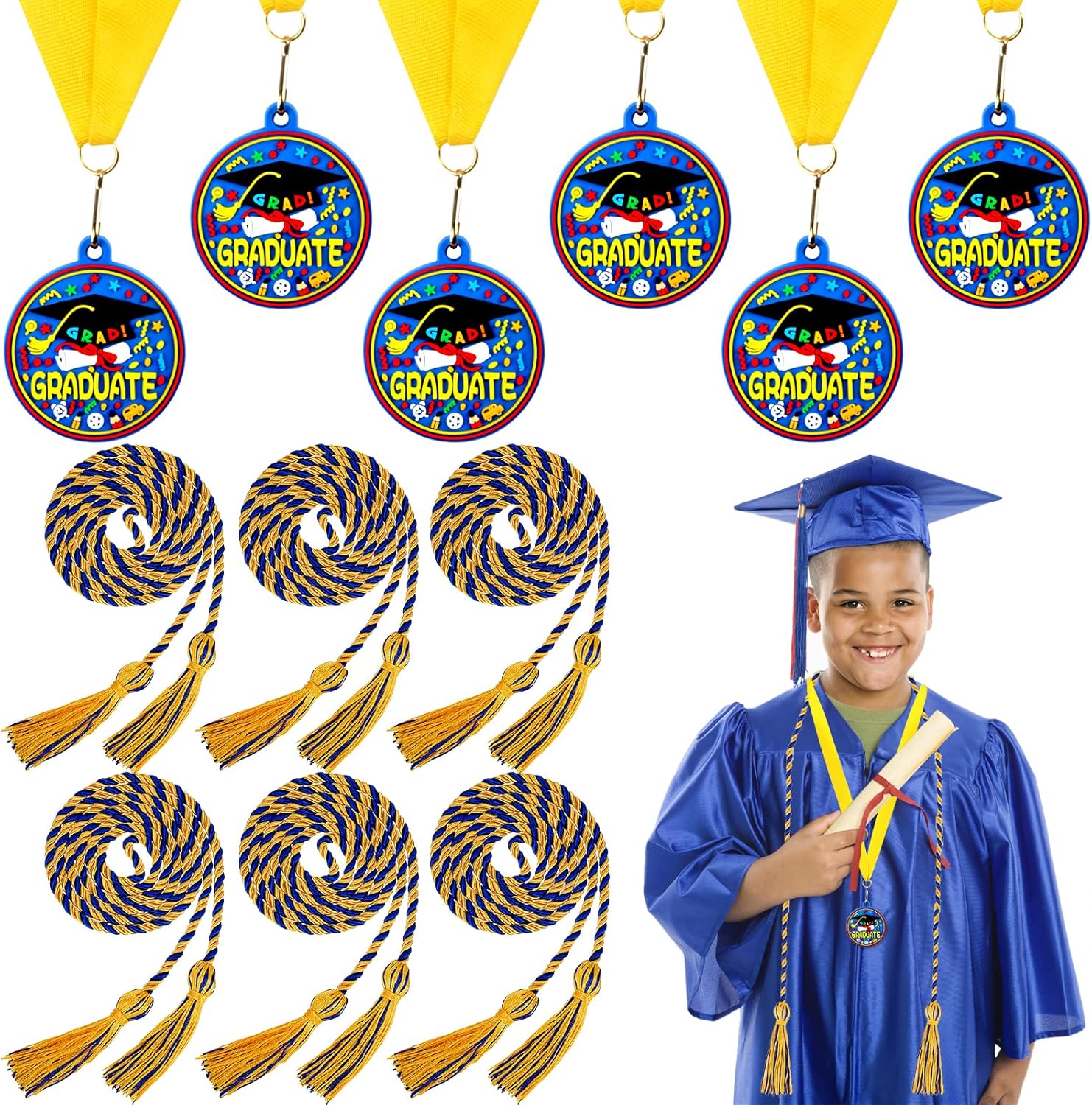 JRHPSUPER 12 PCS Graduation Honor Cords and Medal Set,6 PCS Tassels