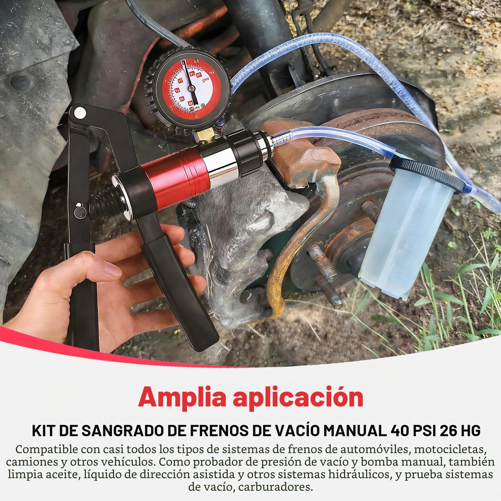 FreeTec 21PC Probador de Bomba de Vacío de Mano, Kit de Purga de Frenos con Medidor de Vacío, Adaptador y Estuche, para Vehículos Automotrices, Camiones y Motocicletas