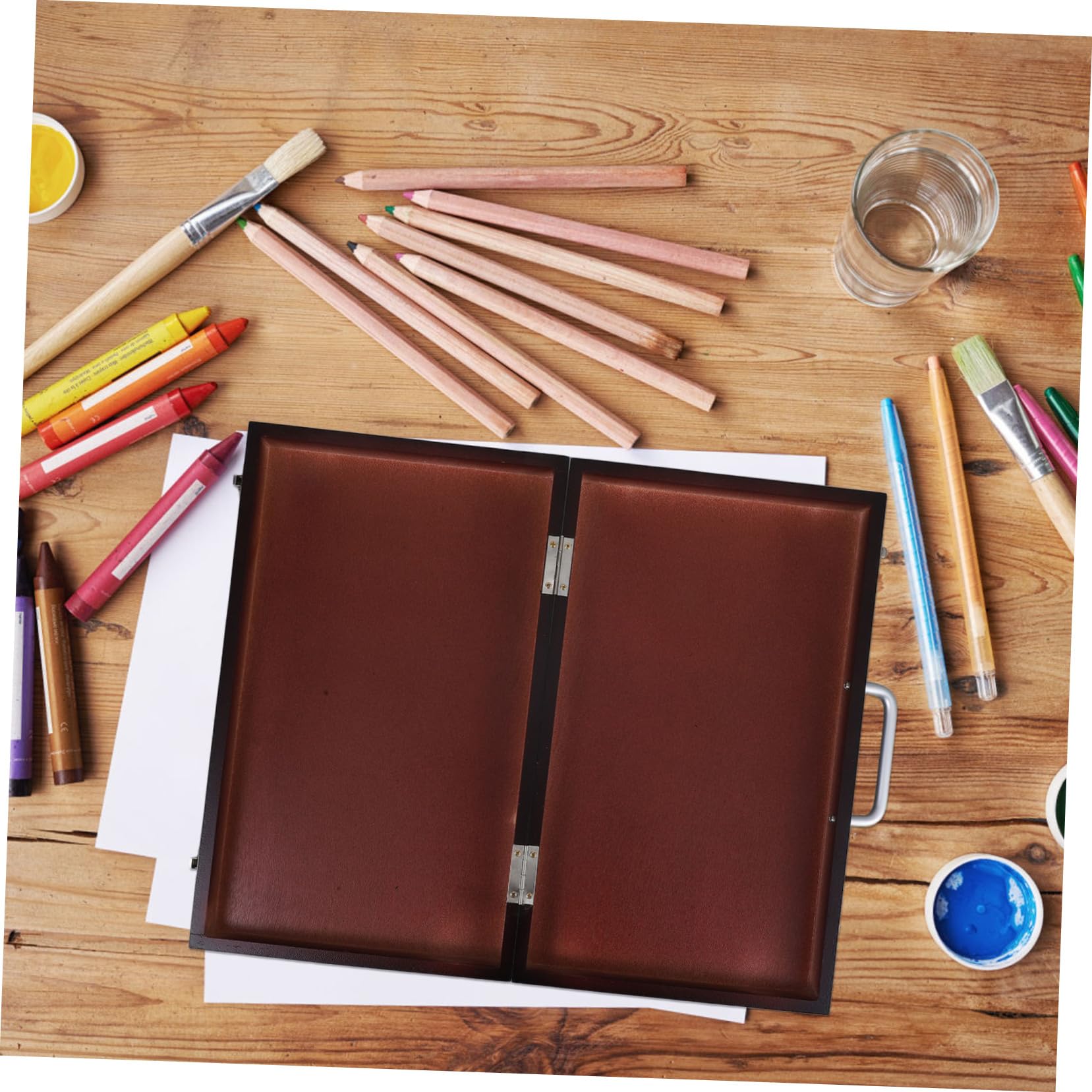 Homoyoyo Boîte de Rangement Bois pour Peinture Palette Artiste avec Couvercle Boîte de Transport pour Pinceaux et Matériel de Dessin