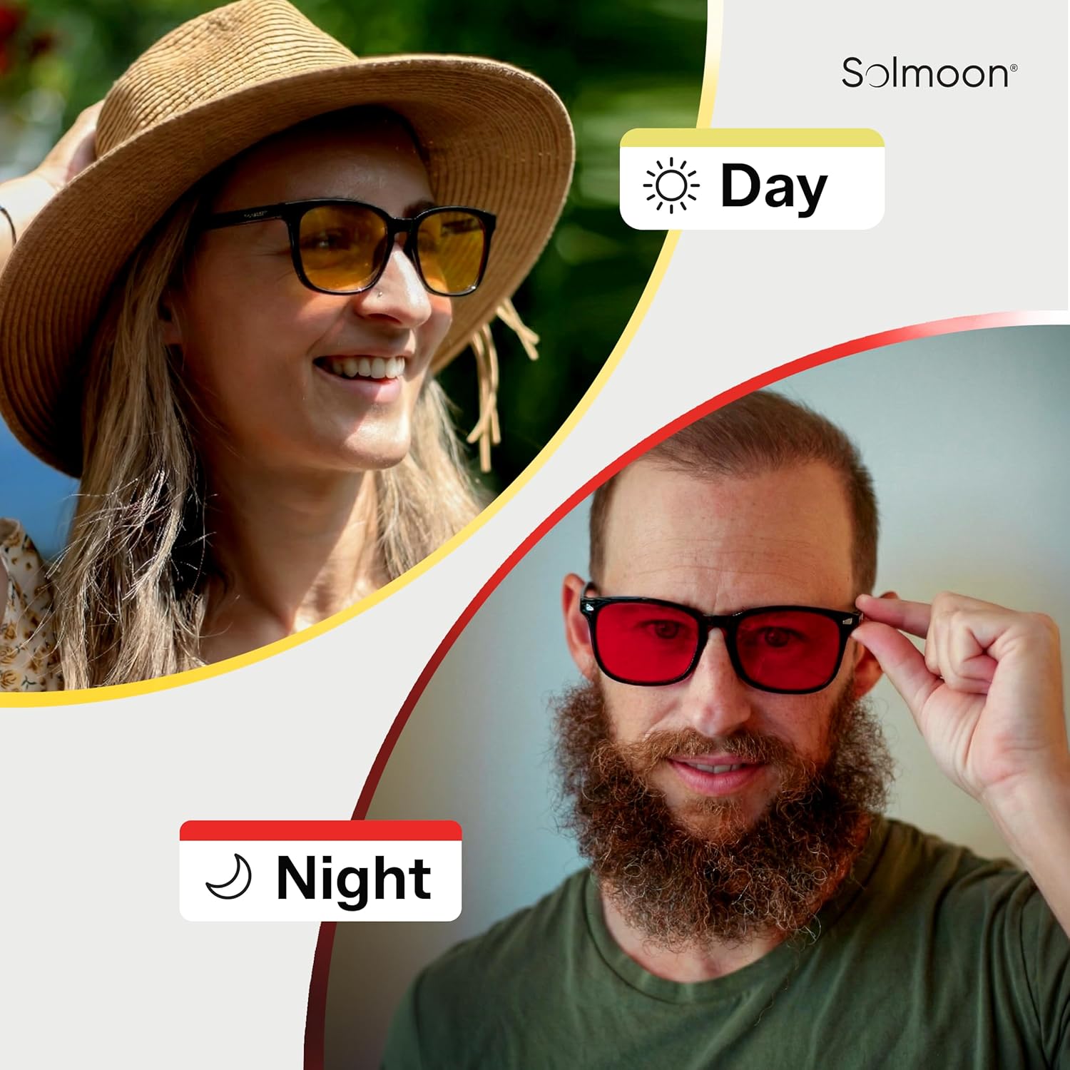 Solmoon - Blue Light Blocking Glasses - Sunset Yellow Lens + Deep Night Red Lens, American Tritan™ BPA-Free Lenses, Includes 2 Pouches & Cleaning Cloth - Men & Women Red Lens Glasses