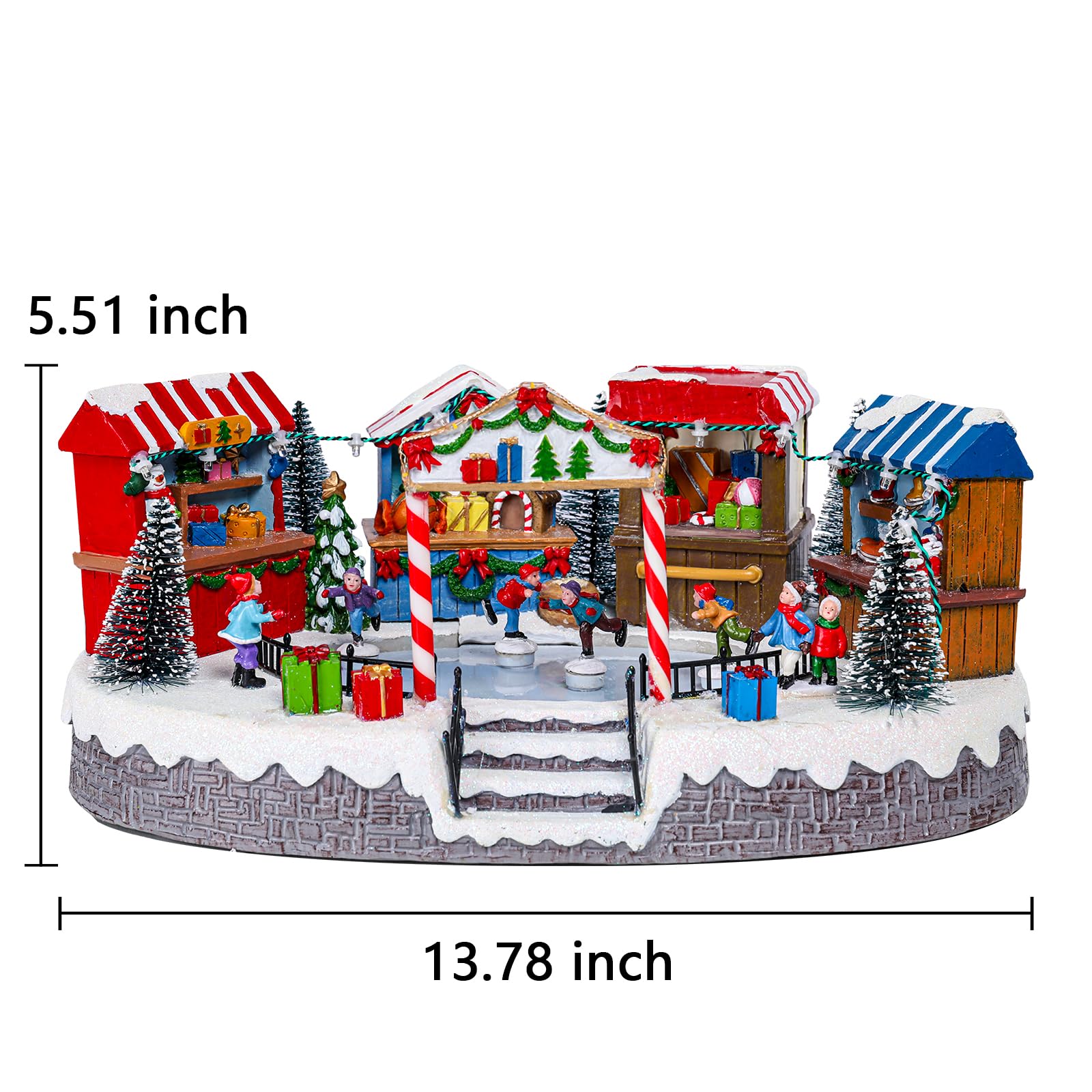 MUMTOP Patinoire de village de Noël avec patineurs mobiles, patinage sur glace animé lumineux et magasin de jouets avec musique pour décoration de table de Noël en intérieur