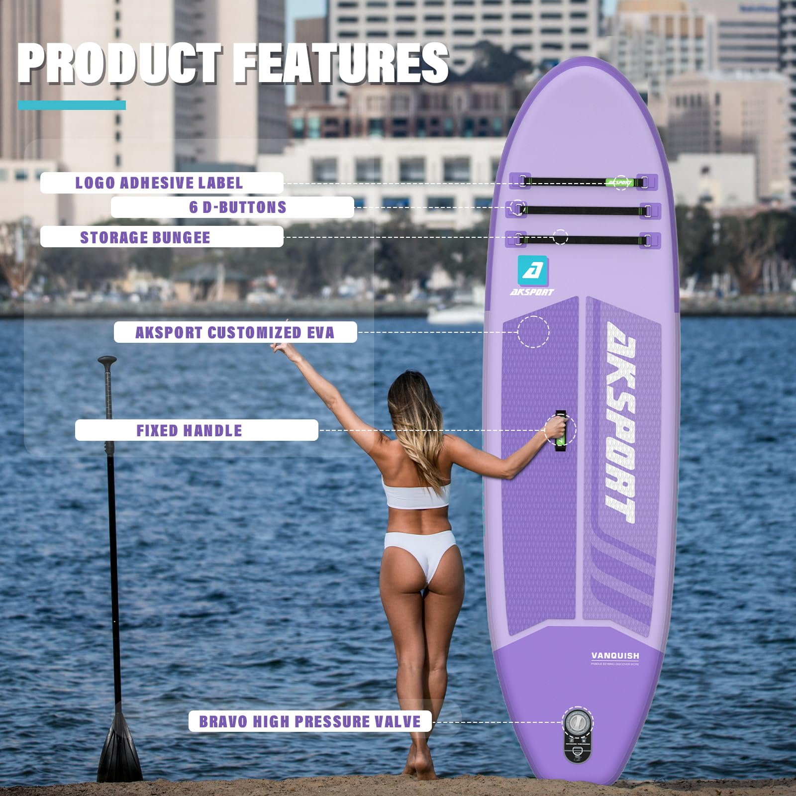 AKSPORT Tavola SUP Gonfiabile, SUP con Tutti gli Accessori, Design Ampio e Stabile, Ponte Antiscivolo, Paddle Board Gonfiabile per Giovani e Adulti