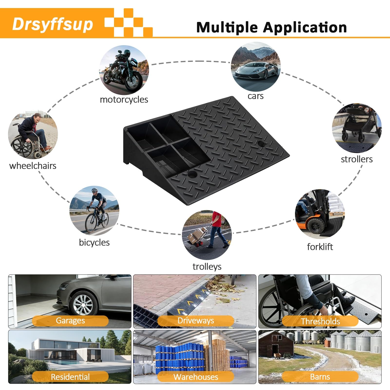 Rampa de Acceso para vehículos de 3,9"/4,3" de Altura - Kit de rampa de umbral de Goma Resistente - para muelles de Carga, garajes, aceras, Camiones, Scooters, Motocicletas y movil