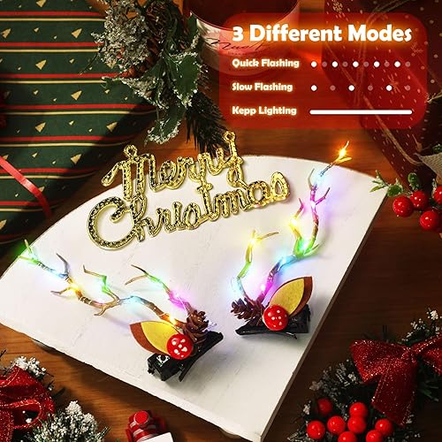Miniatura 4 de 4 pinzas para el pelo de reno de Navidad, cuernos con luz LED, horquillas para el cabello, diadema colorida de Navidad, orejas de cuerno de ciervo y