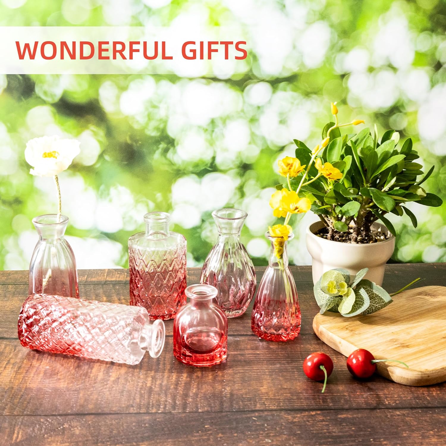 UMEIED 24 Pack Glass Bud Vases in Bulk for Centerpieces, Clear Vintage Decorative Small Vases for Flowers, Wedding Rustic Home Table Decor (Pink)