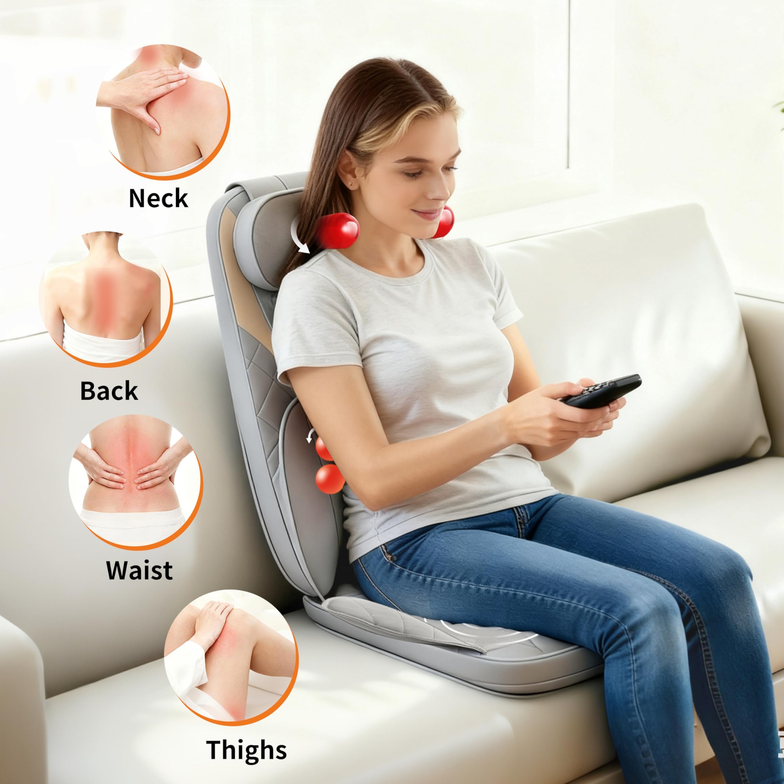 Shiatsu Nacken- und Rückenmassagegerät mit Wärme, 2D&3D Kneten Rückenmassagegerät für Müdigkeit Entlastung Tiefengewebe, Tragbares Rückenmassagegerät für Stuhl, Einstellbare Nackenmassage mit