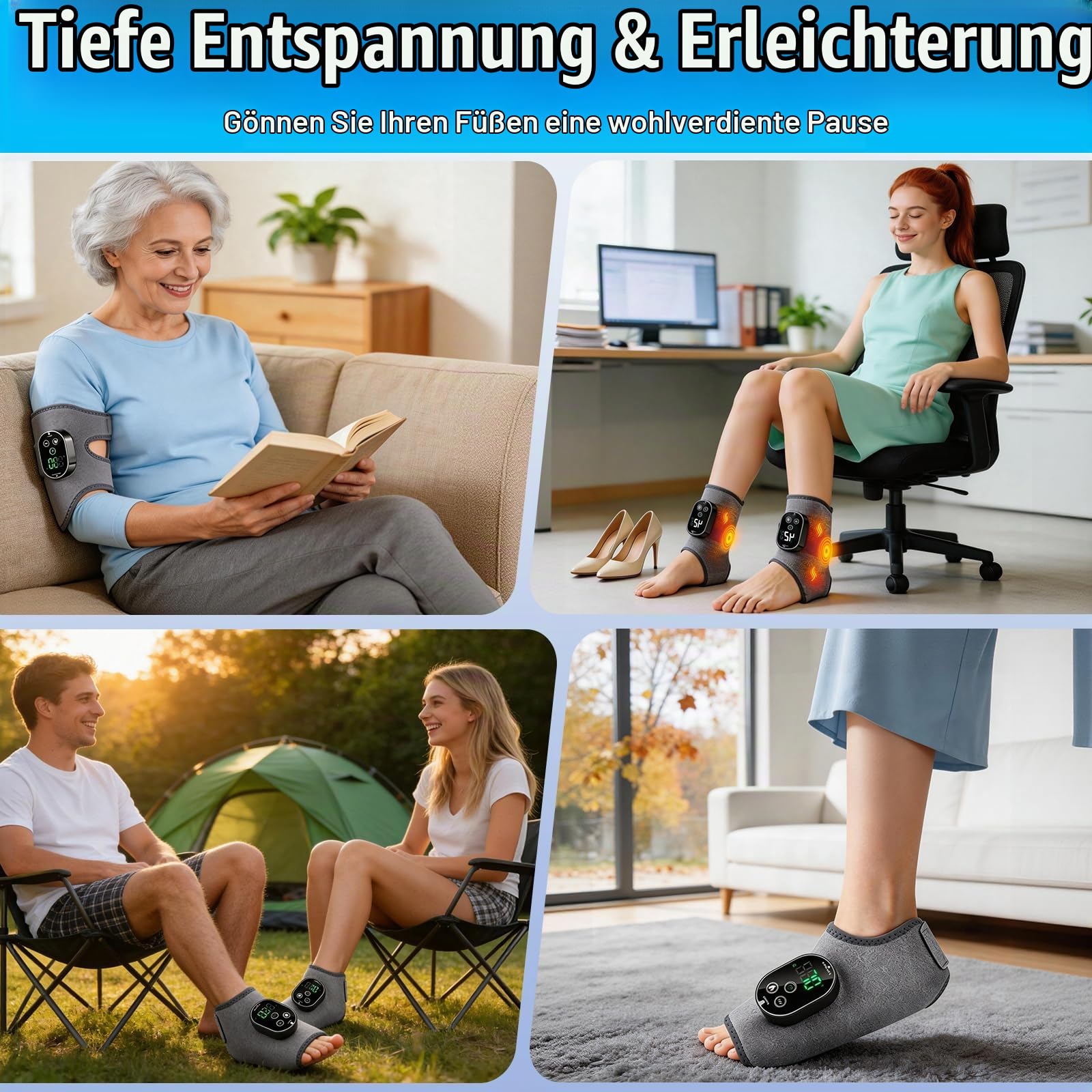 Fussmassagegerät Elektrisch, 2 Stück Kabellos Fußmassage mit 3000mAh Akku, 6 Heizstufen, 3 Vibration und Timer,Foot Massage für Schmerzlinderung und Tiefenentspannung, Ideal Geschenk für Eltern