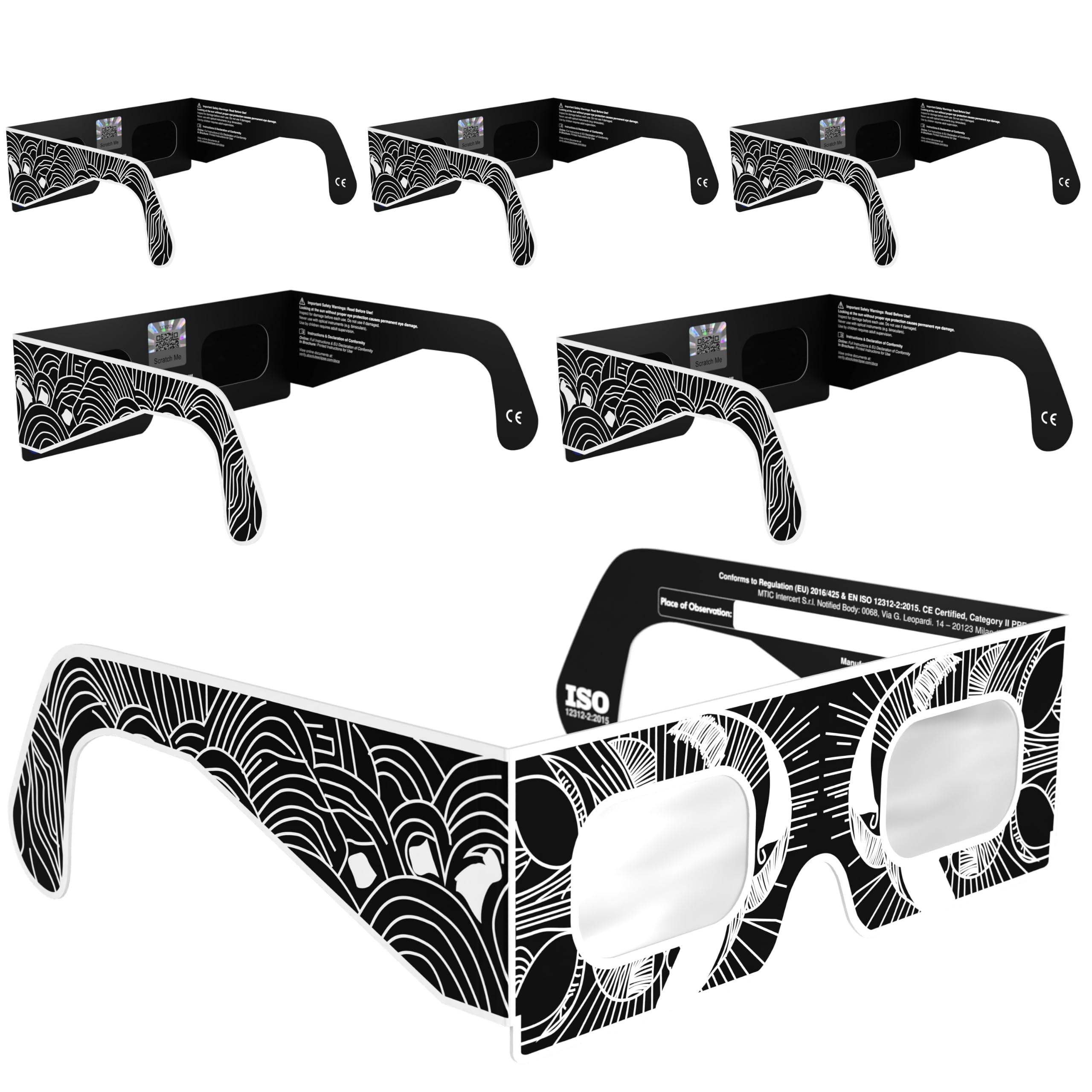 Solar Eclipse Glasses ISO 12312-2 & CE Certified – Safe Solar Viewing for Direct Sun & August 2026 Eclipse | Paper Cardboard Frame, Made in EU | For Kids & Adults | 6 Pack | Reflective