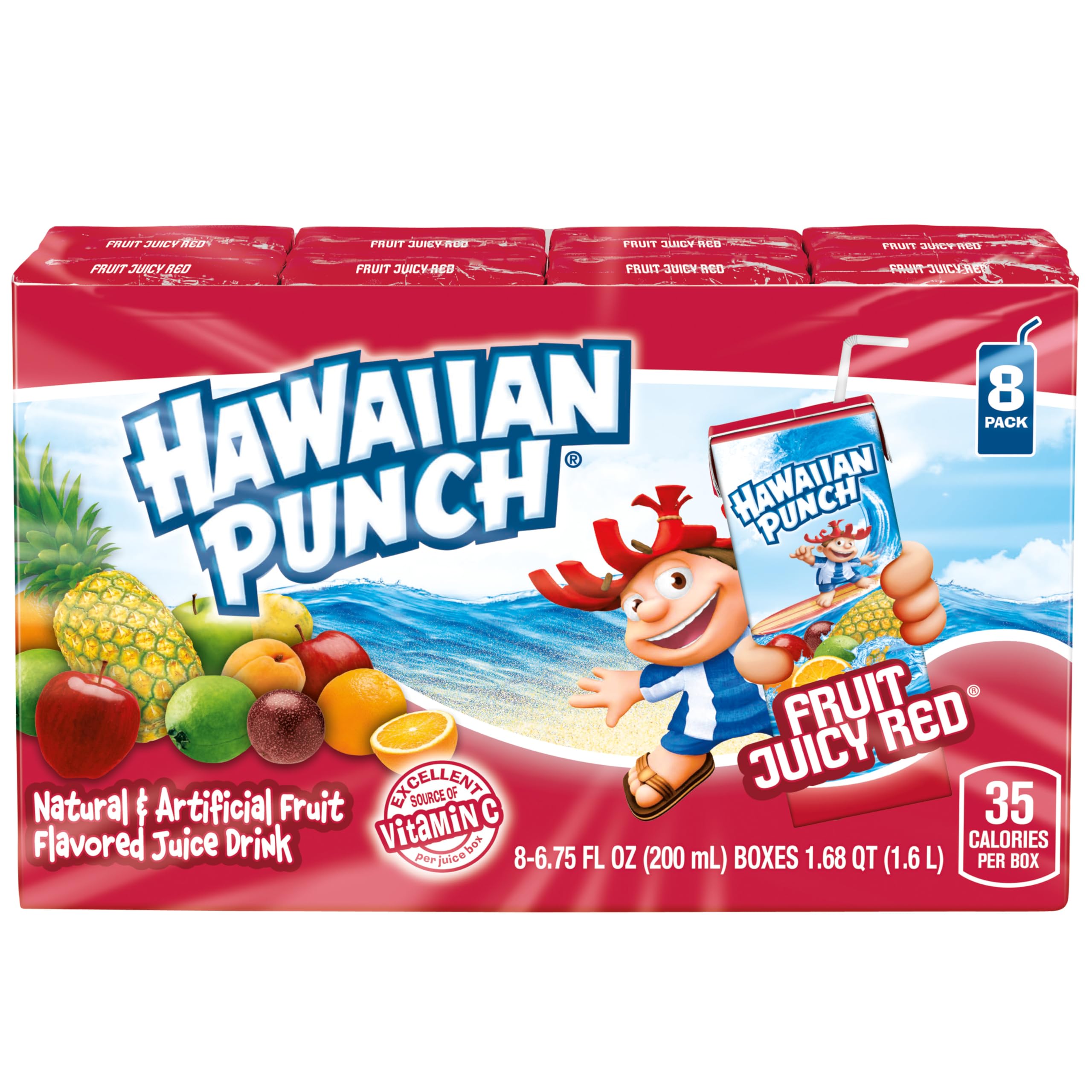 Hawaiian Punch Fruit Juicy Red Juice Drink, 6.75 fl oz boxes, 32 Count (4 Packs of 8), Ready-to-drink, On-the-go, Caffeine-free, Carbonation-free, Gluten-free, Excellent Source of Vitamin C