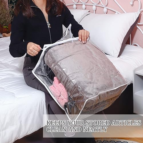 Miniatura 3 de Paquete de 6 bolsas de almacenamiento transparentes con cremallera, bolsas de almacenamiento de plástico para mantas, ropa de cama, organizador de