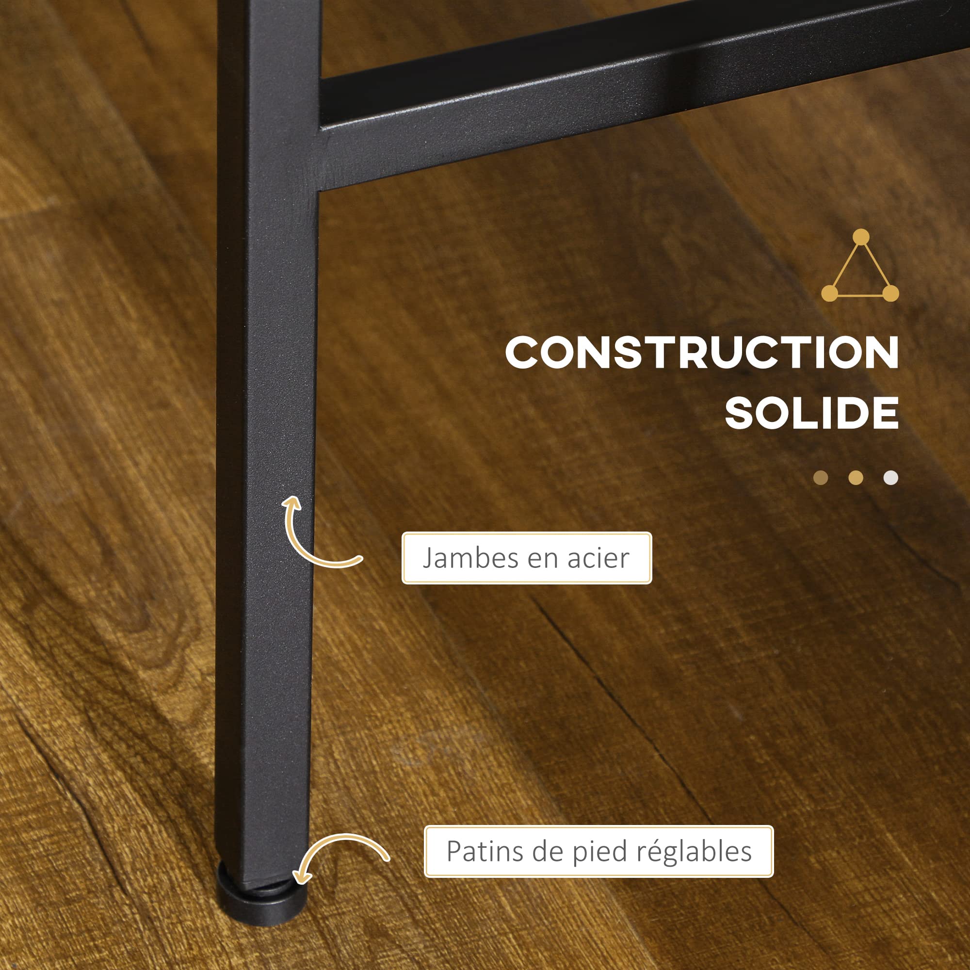 HOMCOM Table Console Table d'entrée Bout de canapé Structure en Acier 3 tiroirs Effet Bois Style Industriel 120 x 39,8 x 78 cm Naturel Noir