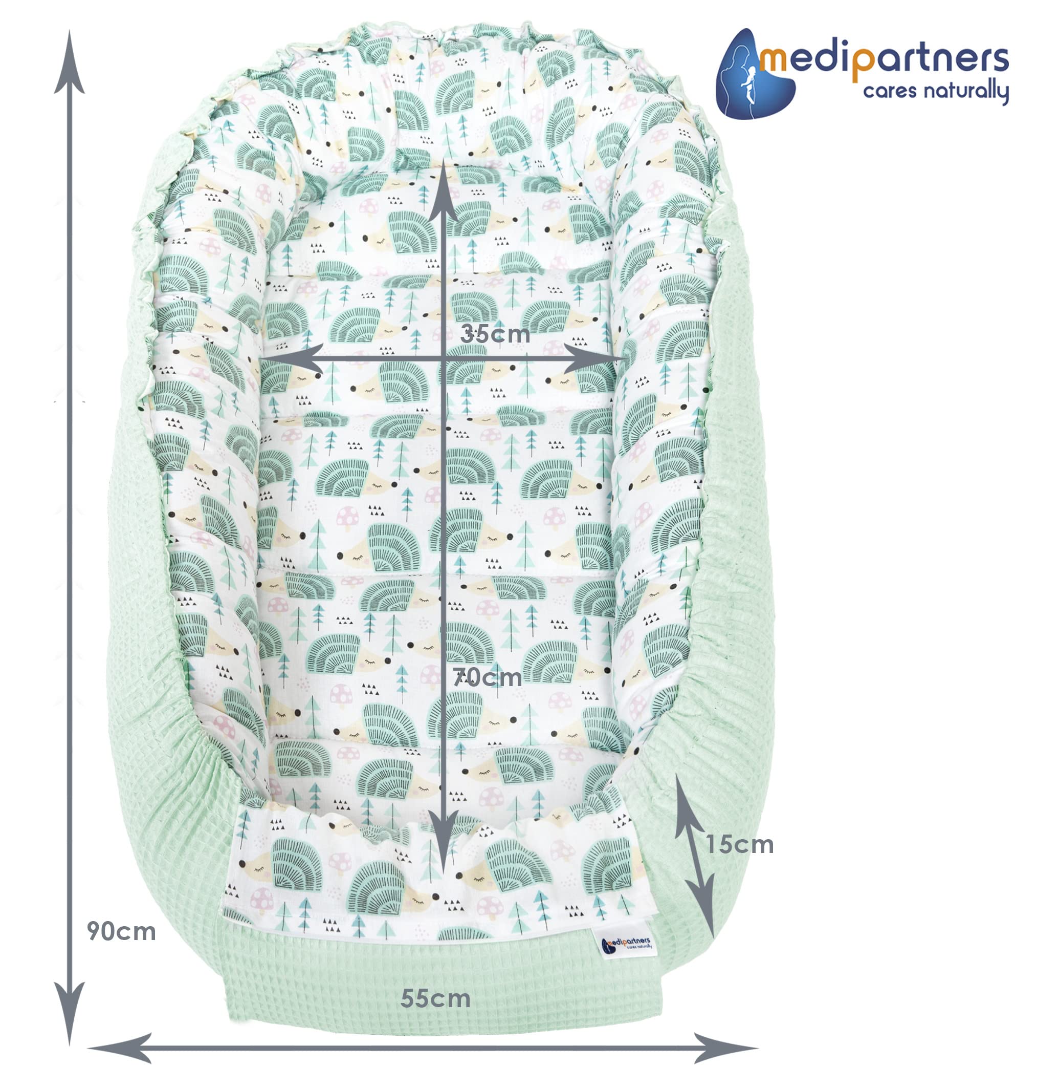 Bearmoss Babynest, knuffelnest, babynestje, 100% katoen, wafelnestje, reisbed voor baby's en zuigelingen (zandkleurig pentagrammen