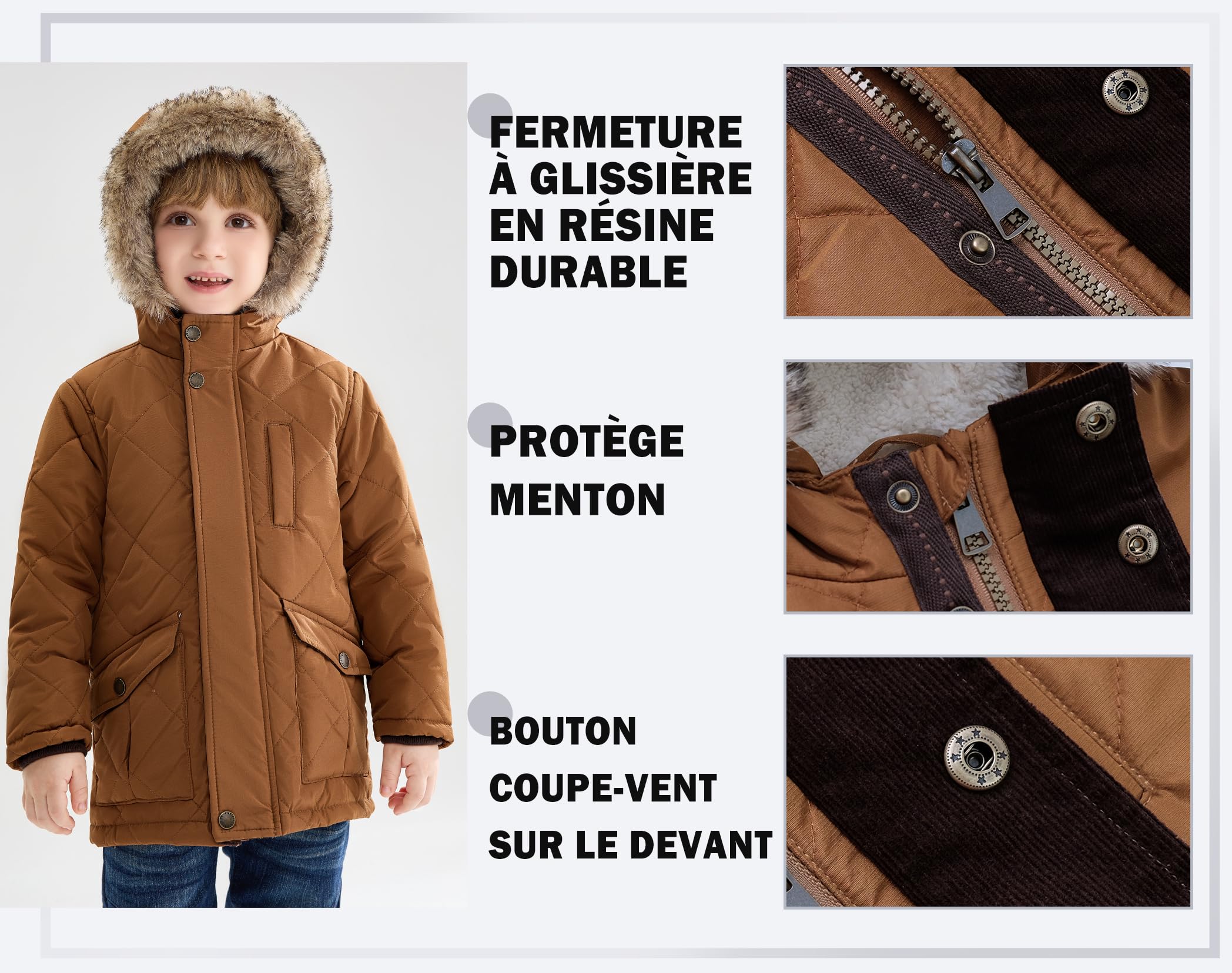 maoo garden Veste D'Hiver Doublée Sherpa Pour Petits Garçons Enfants Manteau Résistant à L'Eau à Capuche En Fourrure Gonflée