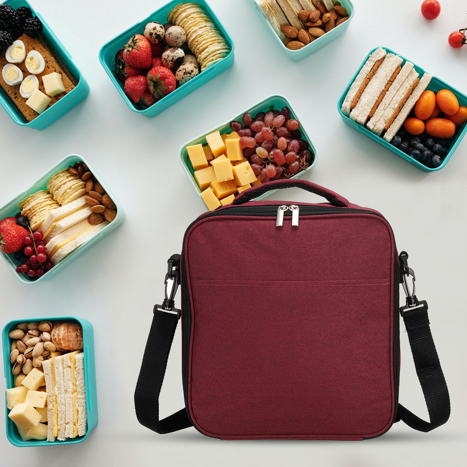 Sac à déjeuner isotherme en tissu Oxford imperméable, sac fourre-tout thermique portable, boîte à déjeuner, récipient alimentaire pour le travail, le bureau, le pique-nique en plein air, 26,7 x 8,5
