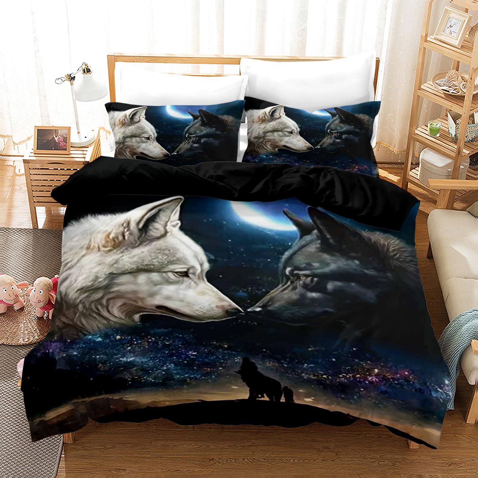 Housse de couette loup 220x240 cm en microfibre imprimée 3D