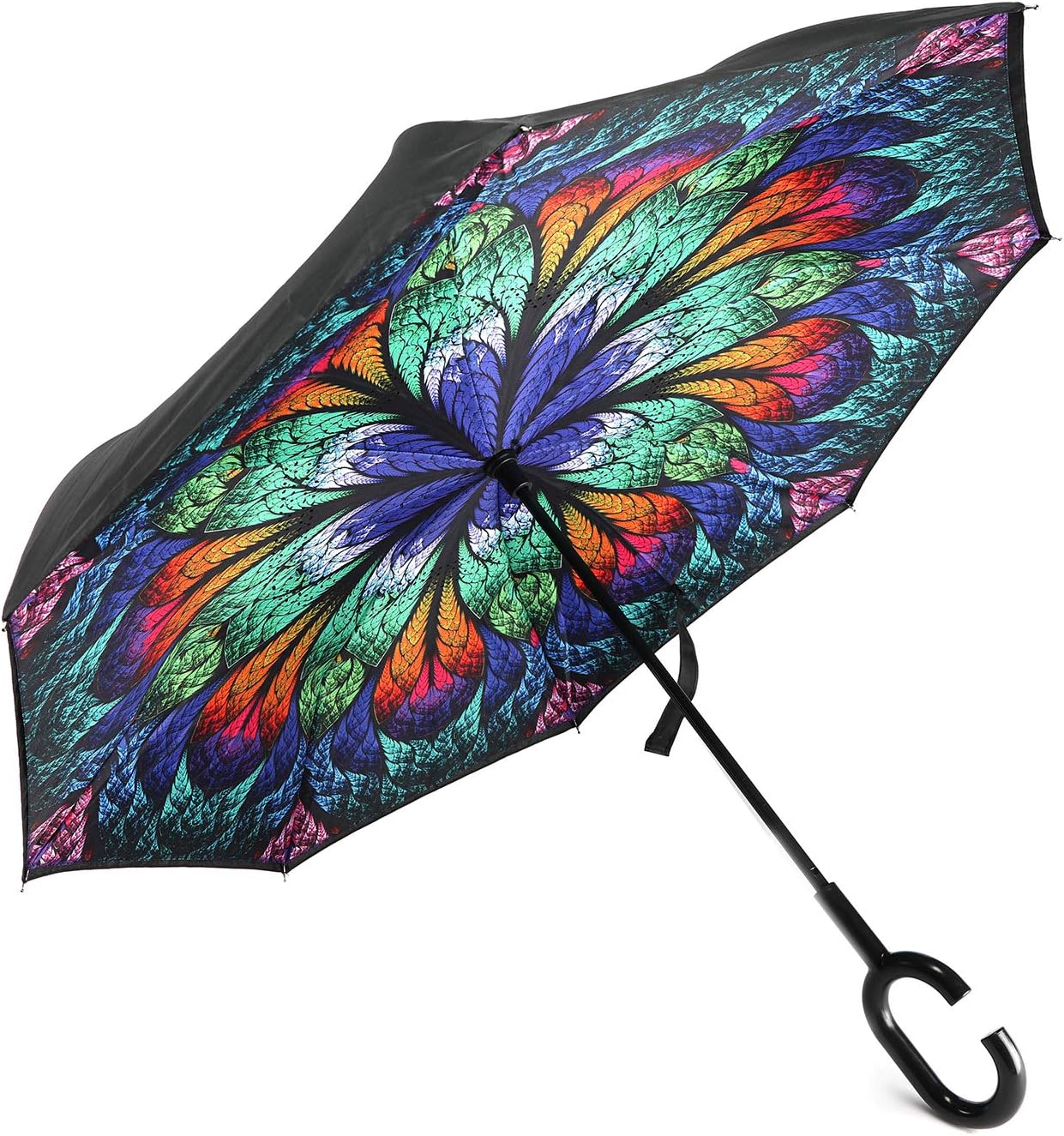 Z ZAMEKA Double Layer Inverted Umbrellas Reverse Folding Umbrella Windproof UV Protection Big Straight Umbrella Inside Out Upside Down for Car Rain Outdoor With C-Shaped Handle