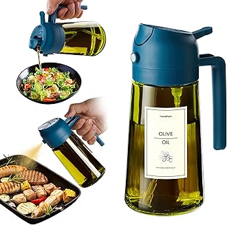470ml Olive Oil Spray Bottle - 2 in 1 Olive Oil Dispenser Bottle for Kitchen Accessories - Kitchen Gadgets, For Air Fryer - with Stickers, Light Blocking - Navy