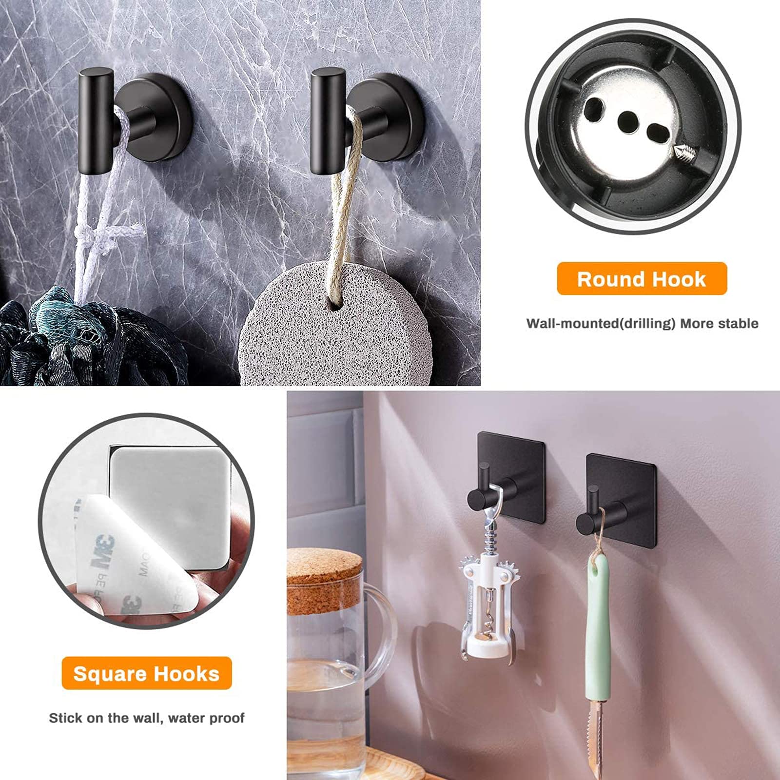 Toallero Baño - 5 Piezas Juego De Accesorios Baño Toallero Barra + Portarrollos para Papel Higiénico +3 Perchas, Acero Inoxidable, Instalación del Agujero, Adecuado para Baño-Cocina,Negro