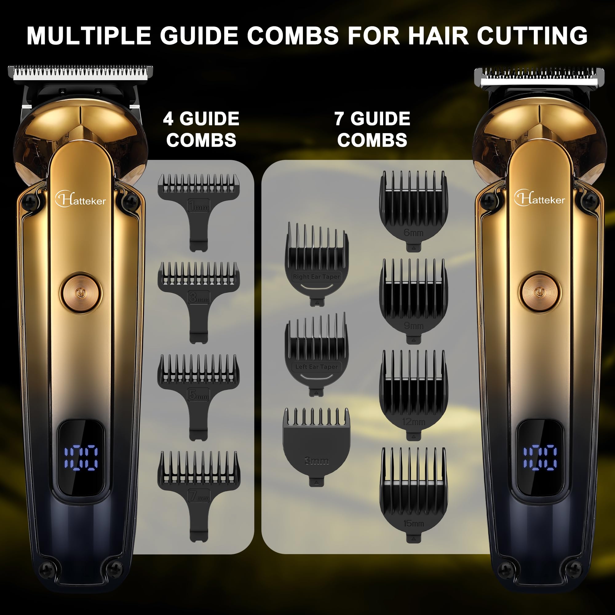 Hatteker Beard Trimmer Kit Strzyżacz Włosów T-Blade Trimmer Elektryczna Golarka Nosa Ucha Wodoodporny Bezprzewodowy Zestaw Pielęgnacji 6 w 1
