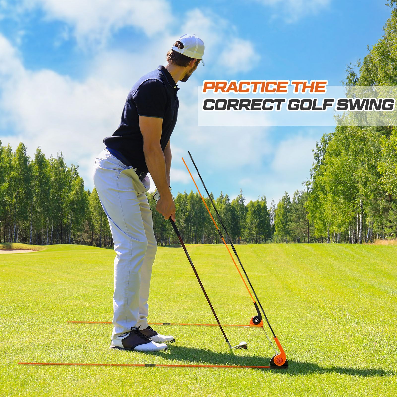 Seenelling Golf Swing Training Aid Set Golf Alignment Stick Holder Swing Trainer with Adjustable Angles Suitable for Left and Right Handed Players Golfing Practice Tool Training Equipment Accessory