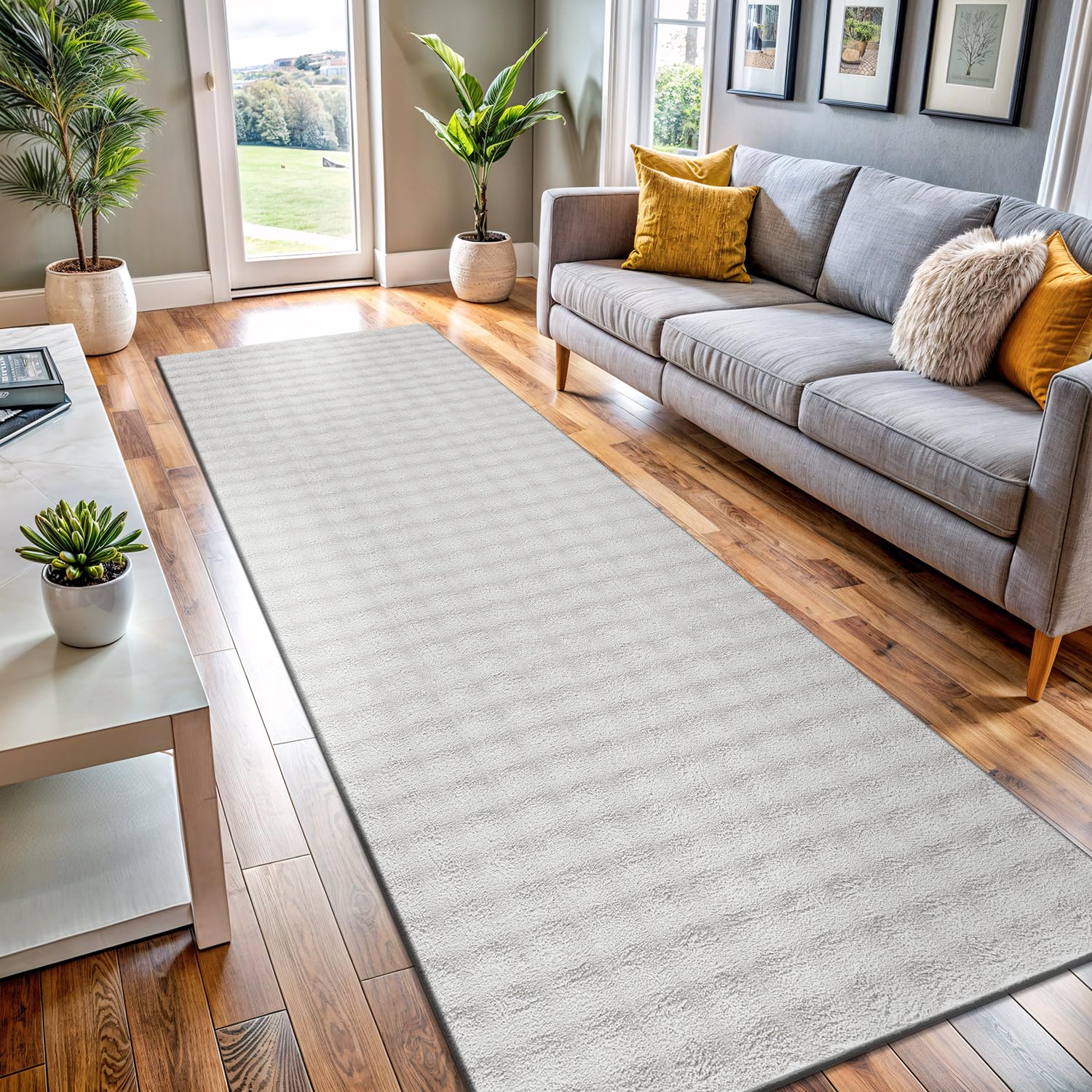 similar to…non slip runner rug 2x7 solid white area rug polyester plaid rubber back easy clean inside carpet for living room kitchen bedroom bathroom dining room (2 x 7 white)