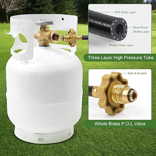 Miniatura 5 de Kit de quemador de malezas de propano, alto rendimiento de 1,200,000 BTU con encendedor (autoencendido), soplete de jardín resistente con manguera