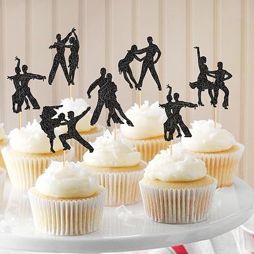 Miniatura 5 de Ercadio Paquete de 25 adornos para cupcakes de banda de rock, banda negra con purpurina para cupcakes, temática de música rock pop, temática de