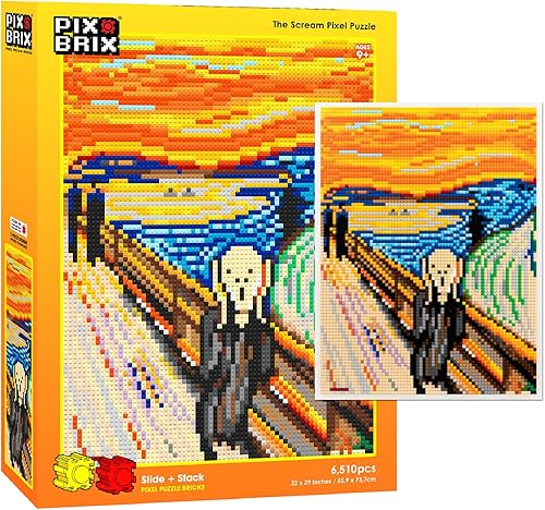 Pix Brix Pixel Art Rompecabezas de ladrillos Pixel Puzzle of The Scream de Edvard Munch 6510 piezas Tobogán colorido patentado ladrillos de
