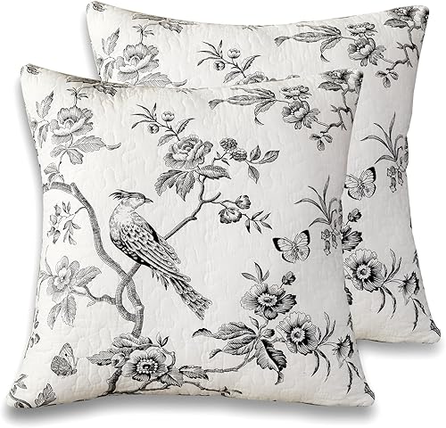 EVENHUG Black Bird - Juego de 2 fundas de almohada acolchadas de algodón a juego, decoración de ropa de cama con patrones dobles oblongos (fundas de