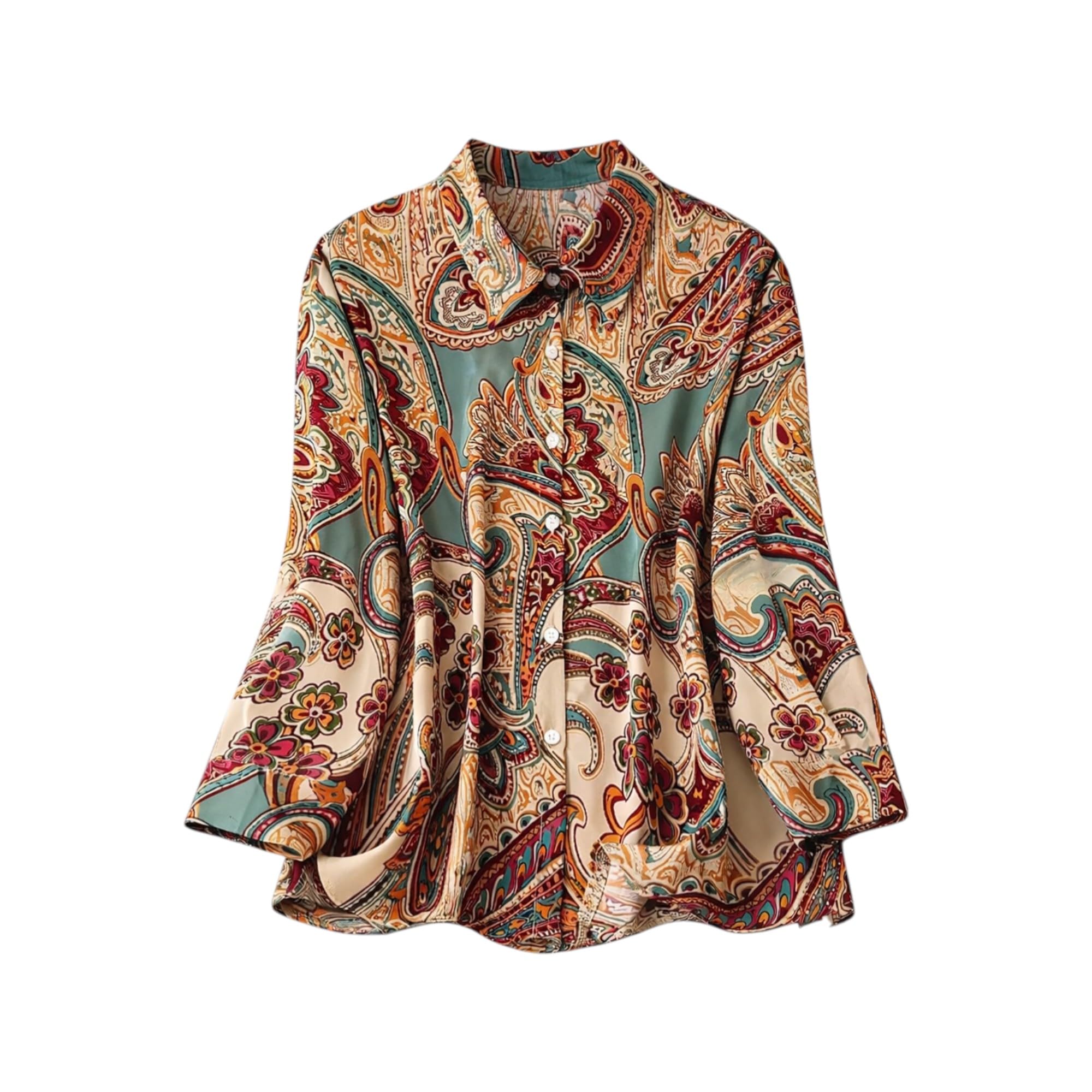rieka Women’s Casual Button Down Shirt in Beige with Multicolor Paisley Floral Print Long Sleeve Relaxed Fit Collared Top-picture-48