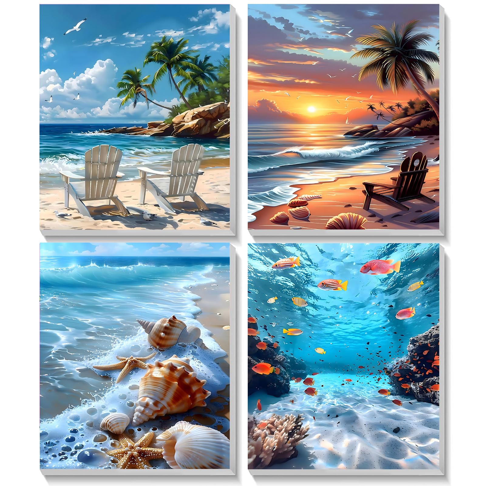 TOSTOG Seascapes 4 Pack Framed Canvas Painting by Numbers Art Kit for Adults and Kids, Beginner Acrylic Painting Supplies with Wooden Frame for Home Wall Decor 20 * 25 cm/8 * 10 in - 1