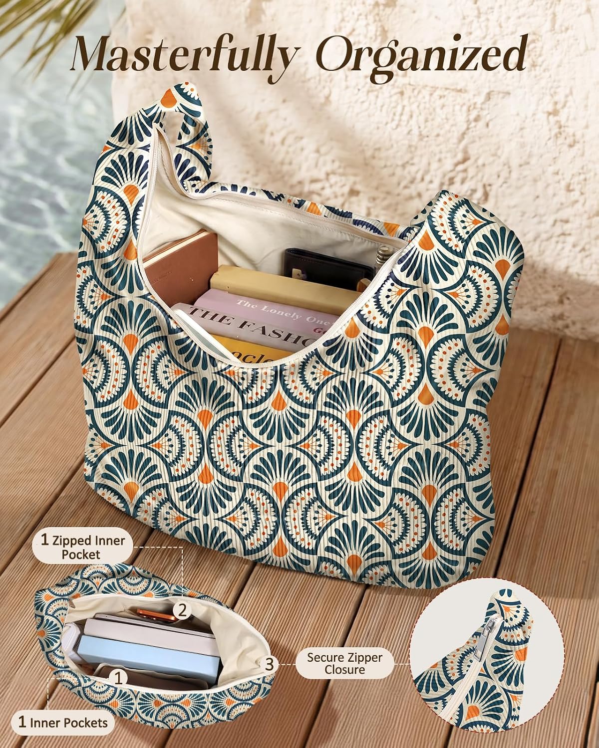 Corduroy Hobo Bag for Women - Large Shoulder Tote Bag with Zipper Cute Handbags Big Capacity Travel Work Bag