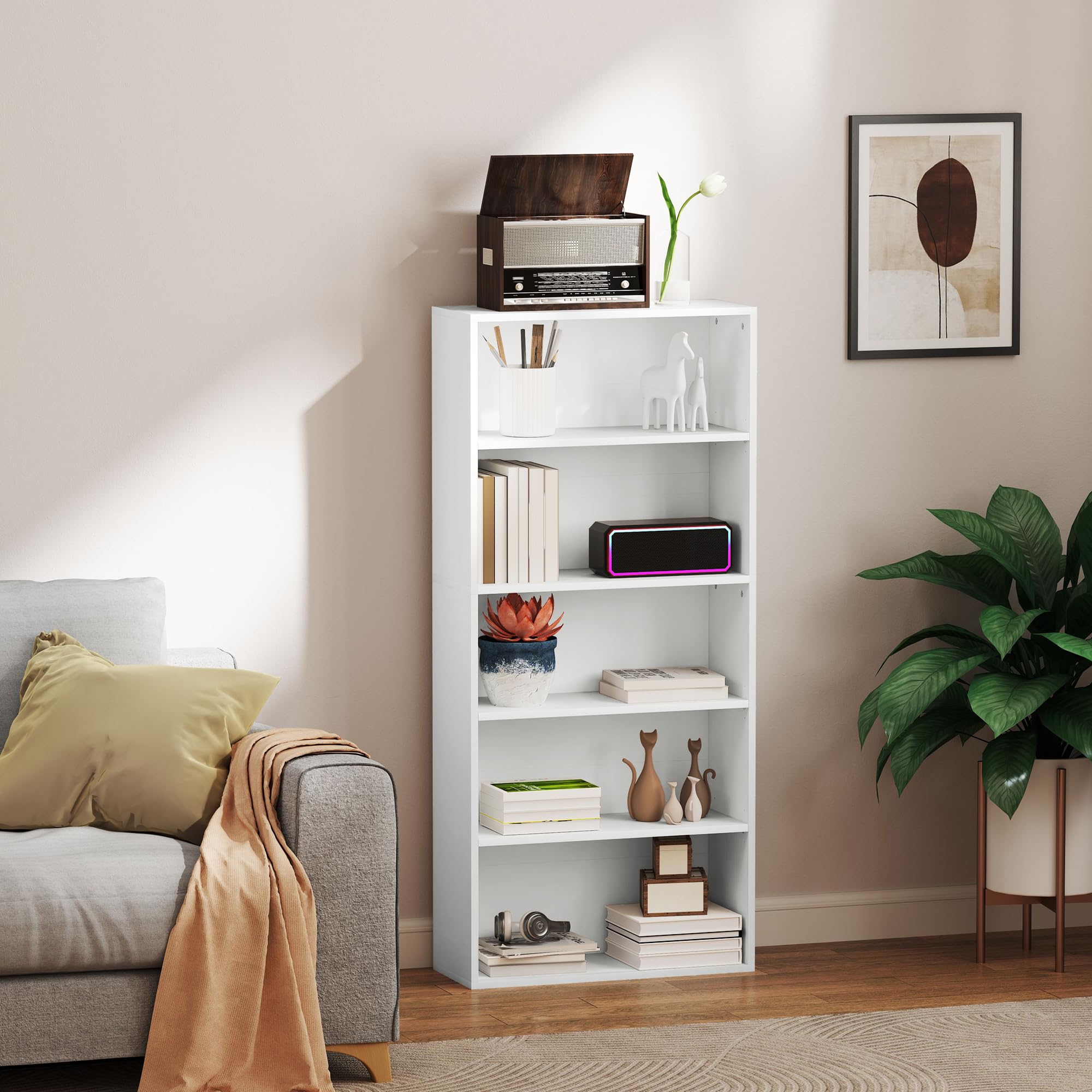 HOMCOM Mobile Libreria a 5 Ripiani con 3 Scaffali Regolabili, Libreria Scaffale Moderna in Legno, 60x24x133.5 cm, Bianco