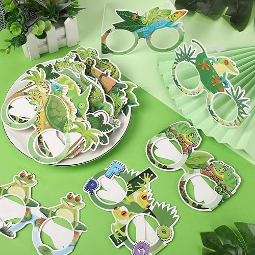 Miniatura 2 de RUMIA 32 lentes de decoración de fiesta de reptiles con temática de animales de reptiles, suministros de gafas de sol de papel para fiesta de
