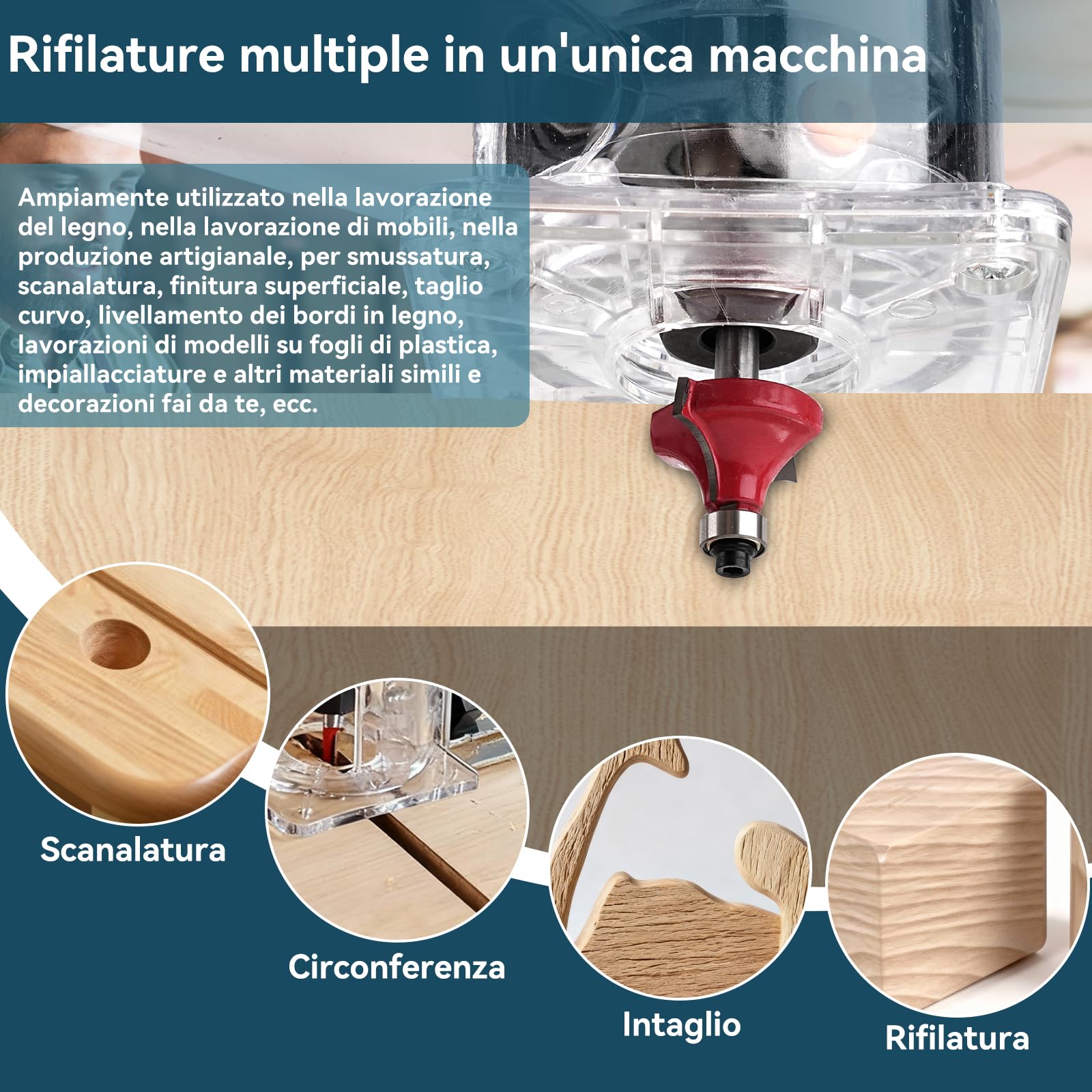 Rifilatore Fresatrice Verticale per Legno Elettrica 800W 6 Velocità Variabili 5000-30000 RPM Mandrino 6,35 mm 8 mm