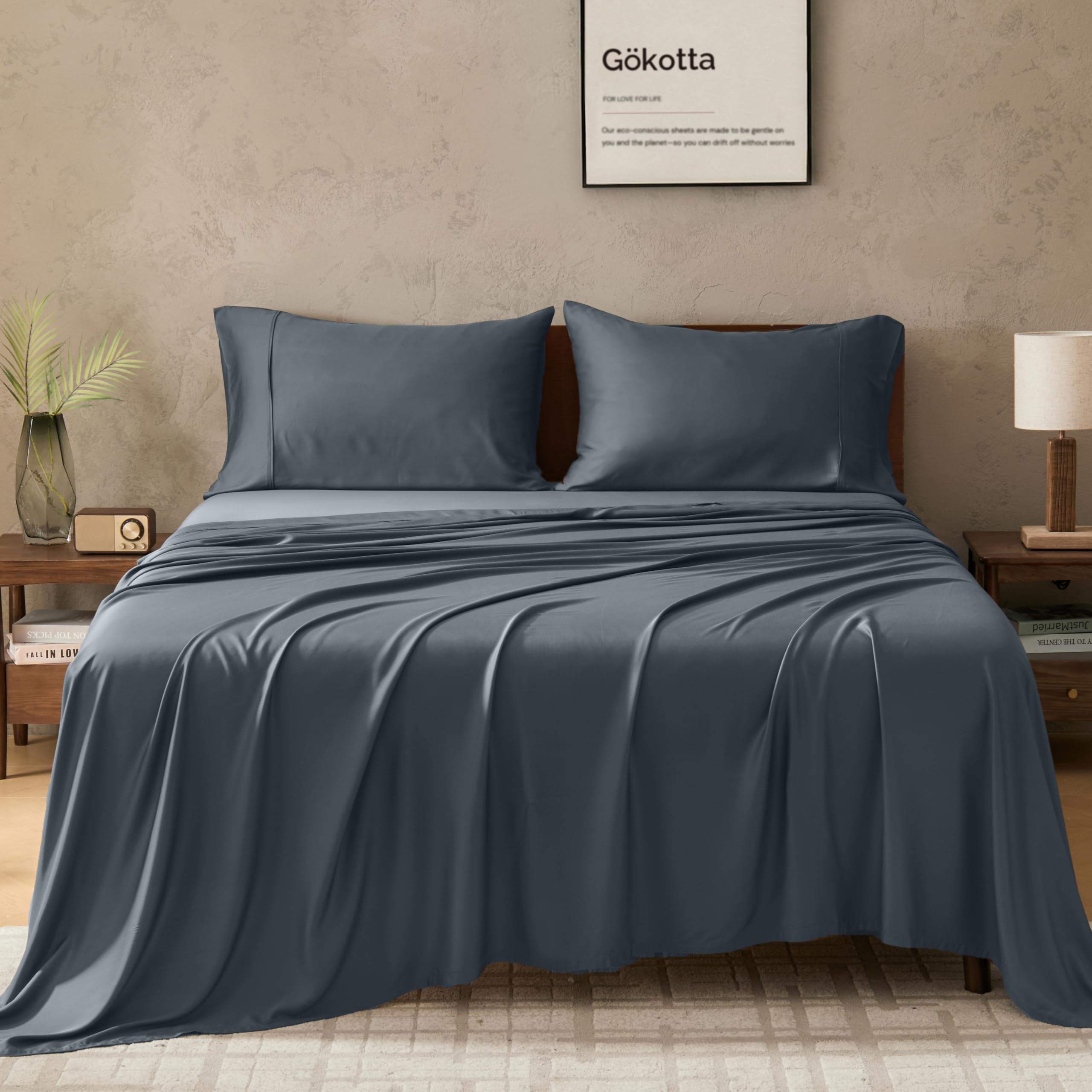 GOKOTTA California King Sheet Set, 100% FSC® Certified Rayon Derived from Bamboo Sheets, 16 Inch Pocket Cal King Sheets with Elastic Corner Straps, Cooling Sheets for Hot Sleepers, Soft & Breathable — image 1