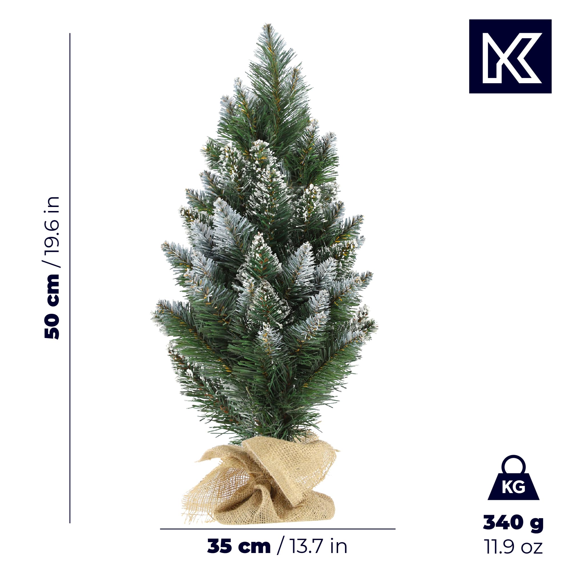 KADAX Kleiner künstlicher Weihnachtsbaum 60cm, Dekotannenbaum, schneebedeckte Kiefer aus PVC Plastik, Weihnachtsbaum, inkl. Ständer und