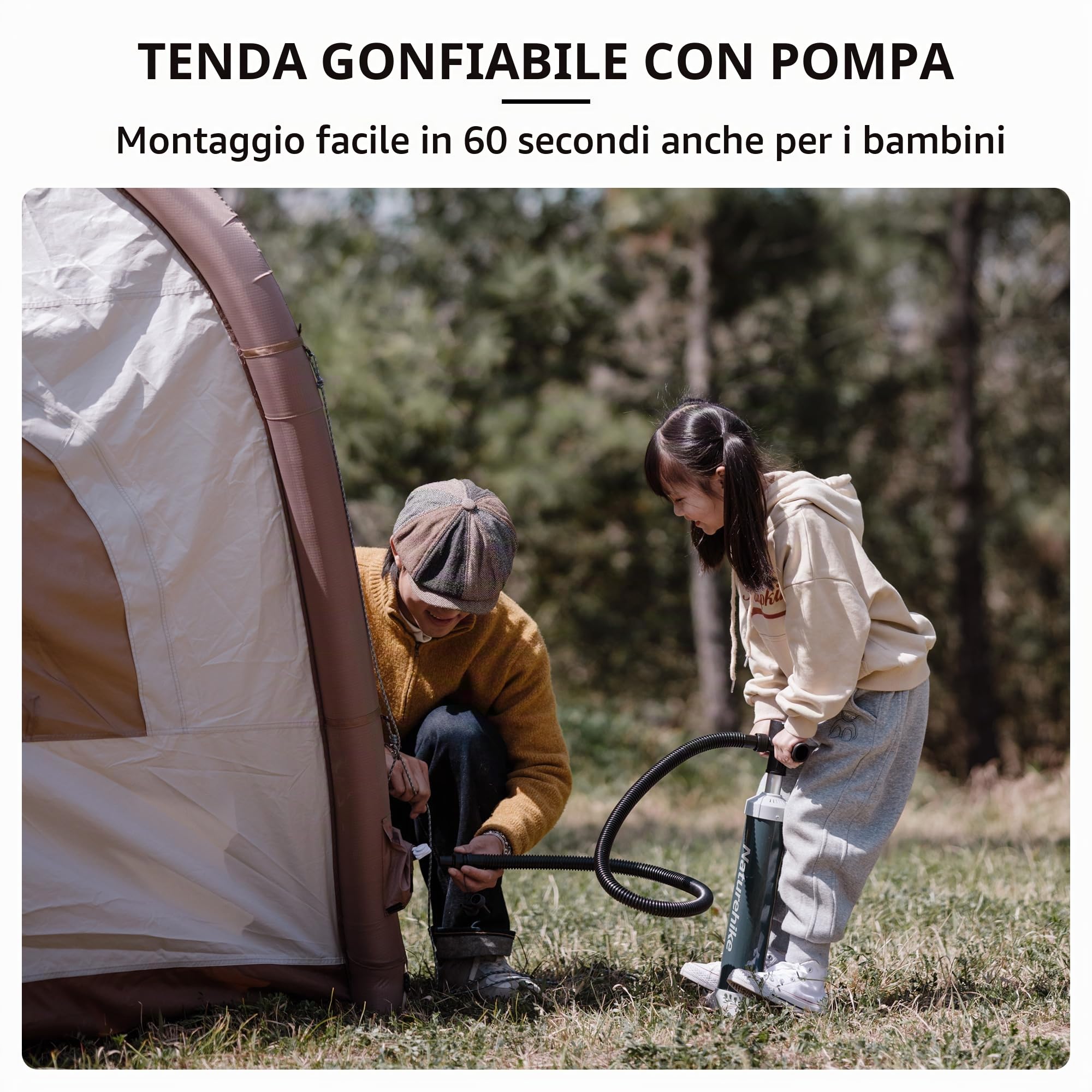 Naturehike Ango Air tenda gonfiabile per 3 persone, impermeabile, installazione rapida, tenda familiare per campeggio, in auto e all'aperto