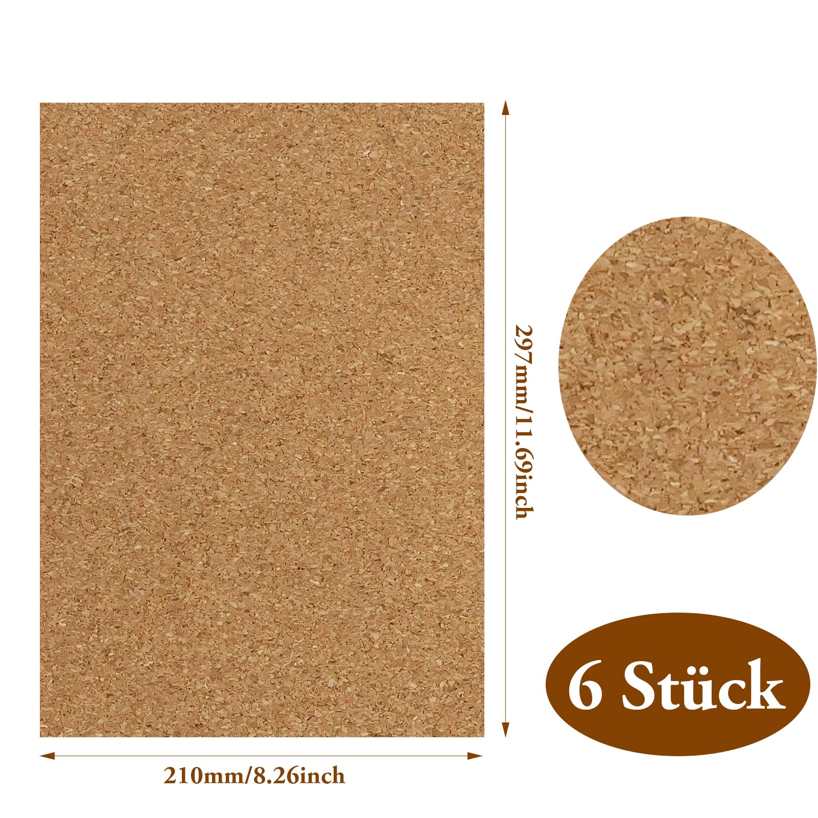 Lastre di sughero autoadesive 30x21 cm 1 mm spessore rettangolari marroni per decorazione parete