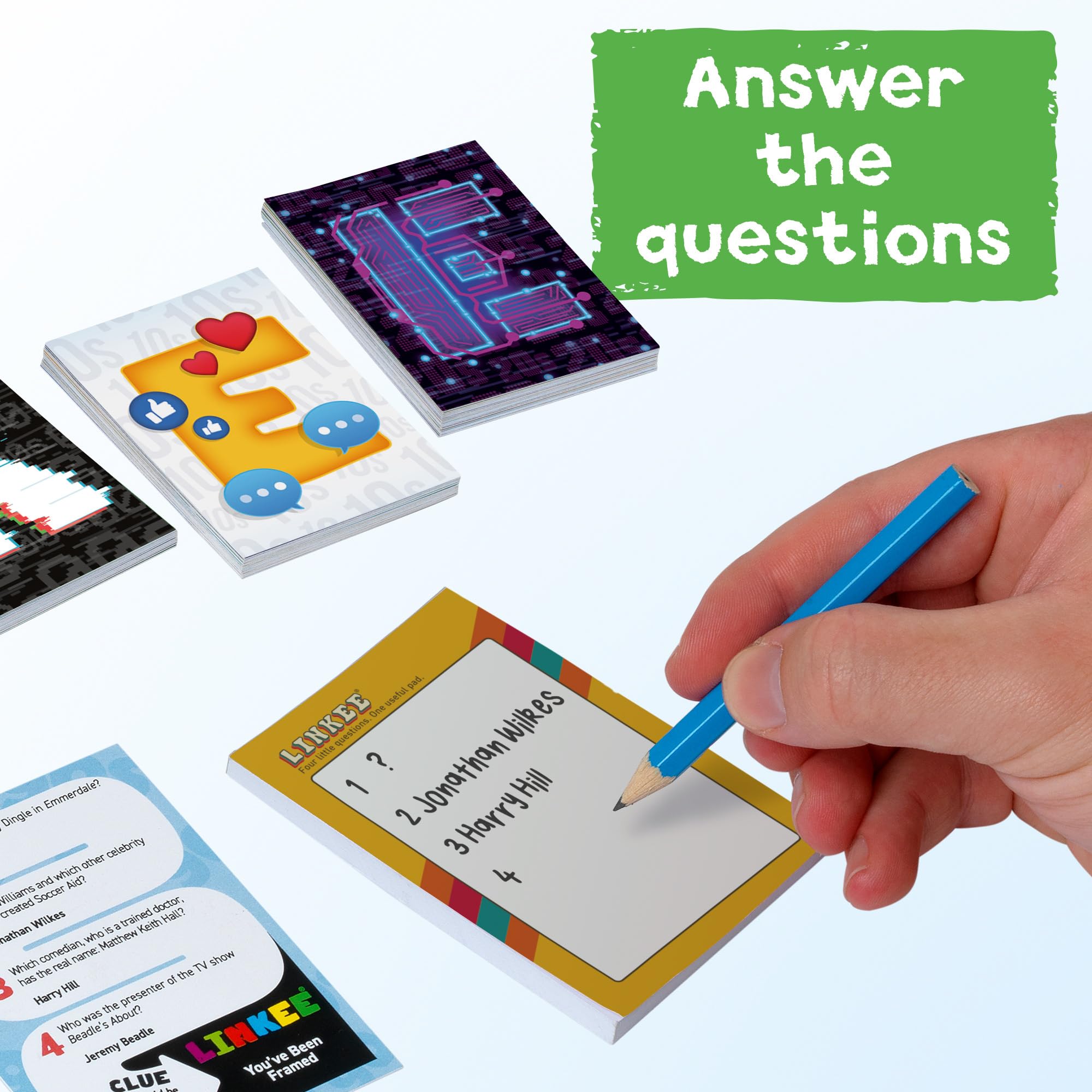 Ideal LINKEE Generations Decades Quizspiel für Partys, Vier kleine Fragen mit einem großen Link! 1970er, 80er, 90er, 00er bis 2020er, perfekt für Teenager, Erwachsene und Familien, 3+ Spieler, ab 12