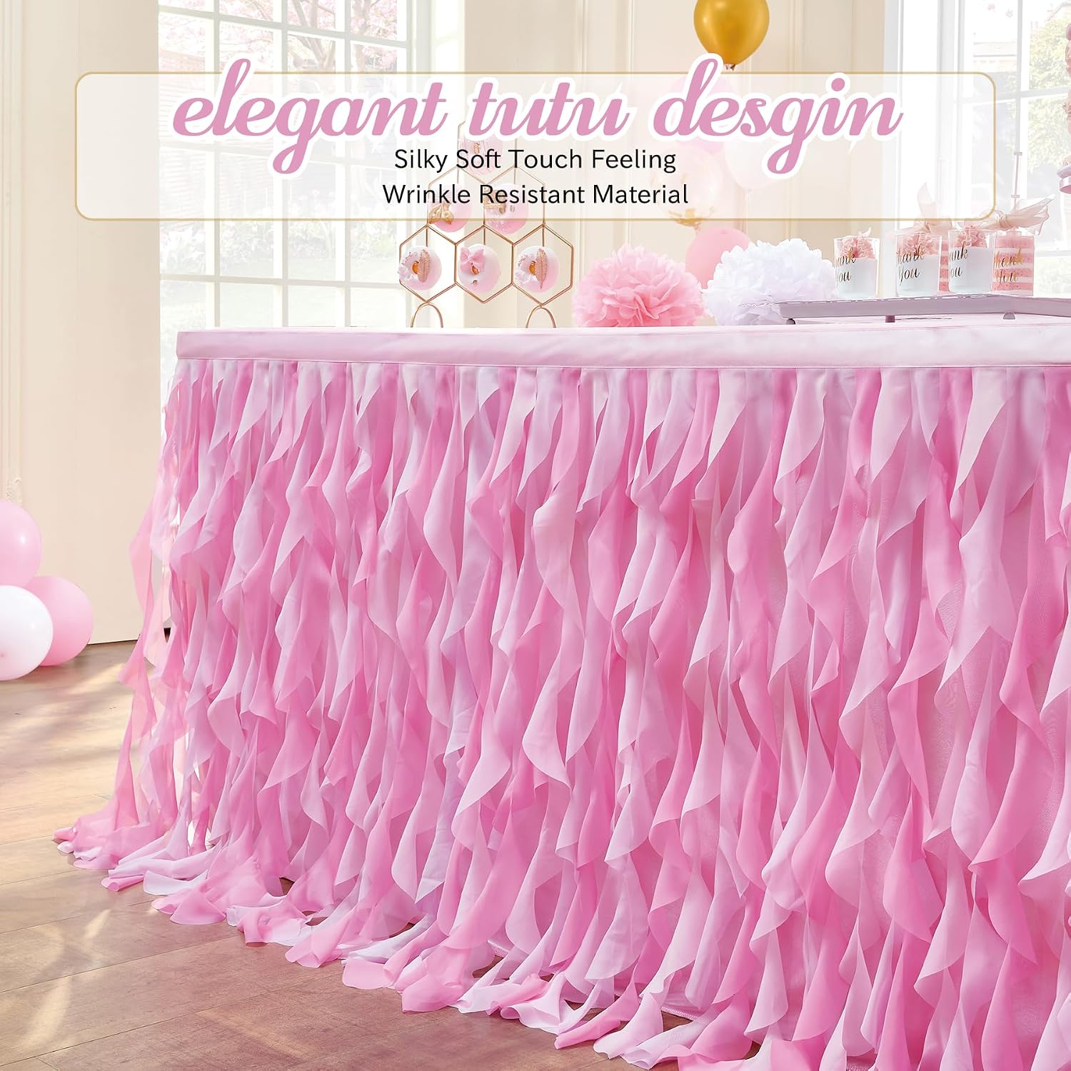 Leegleri 6ft Baby Pink Tutu Table Skirt Tulle Table Skirt for Rectangle&Round Tables,Tutu Ruffle Tablecloth for Princess Girls 1st Baby Girl Birthday Party,Baby Shower Decoration,Gender Reveal