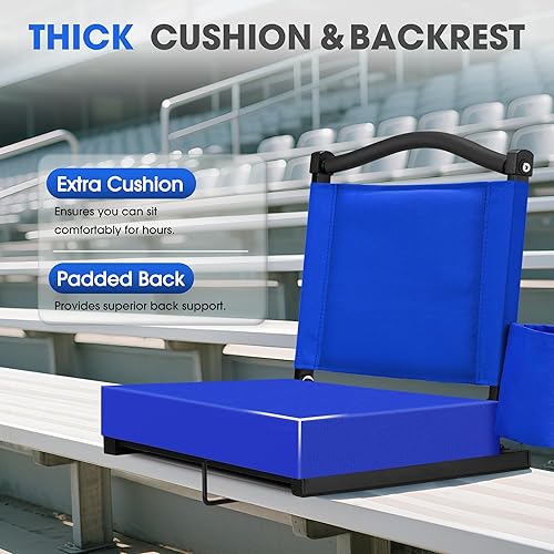 Miniatura 7 de Asiento de grada para deportes, asientos de estadio con respaldo y cojín grueso, sillas de gradas con correa para el hombro y bolsillo lateral,